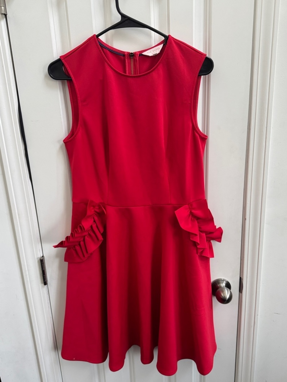 Ted Baker Red ❤️ Sleeveless Midi Dress with Ruffle Side Detail
